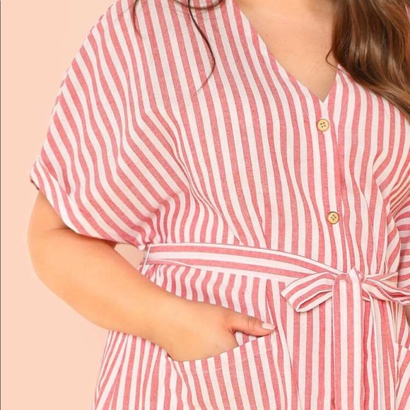 Shein - Striped Button Front Midi Dress - Size 2X - Picture 3 of 9